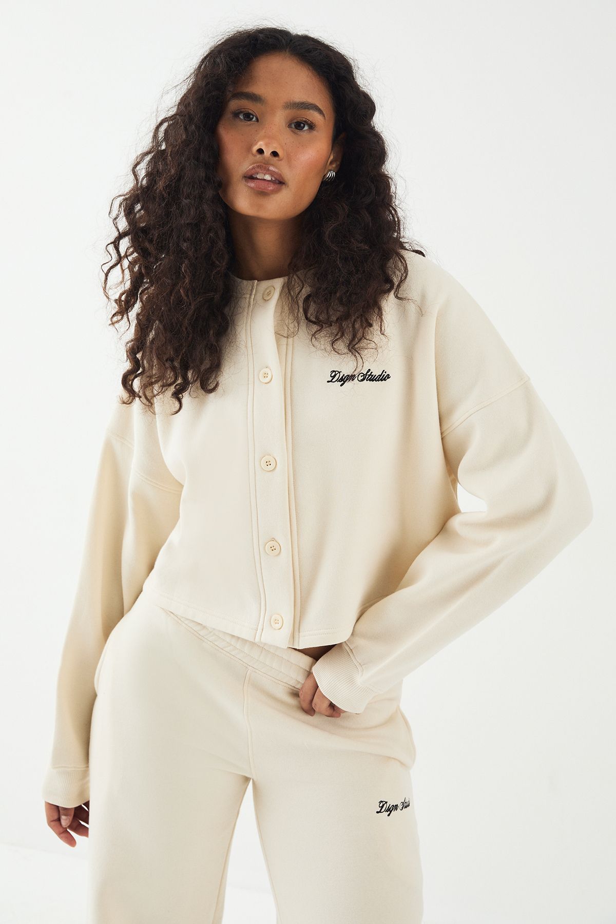 DSGN Studio DSGN Studio Button Through Sweatshirt Cream image 3