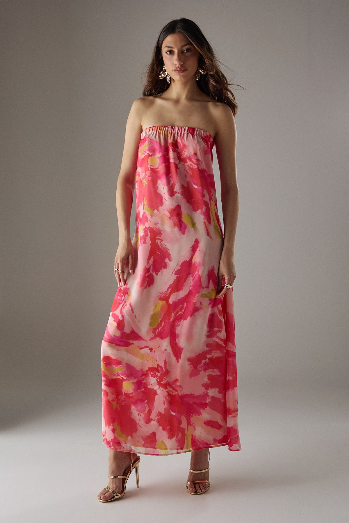 Warehouse Yoryu Chiffon Elasticated Back Bandeau Maxi Dress Floral image 1