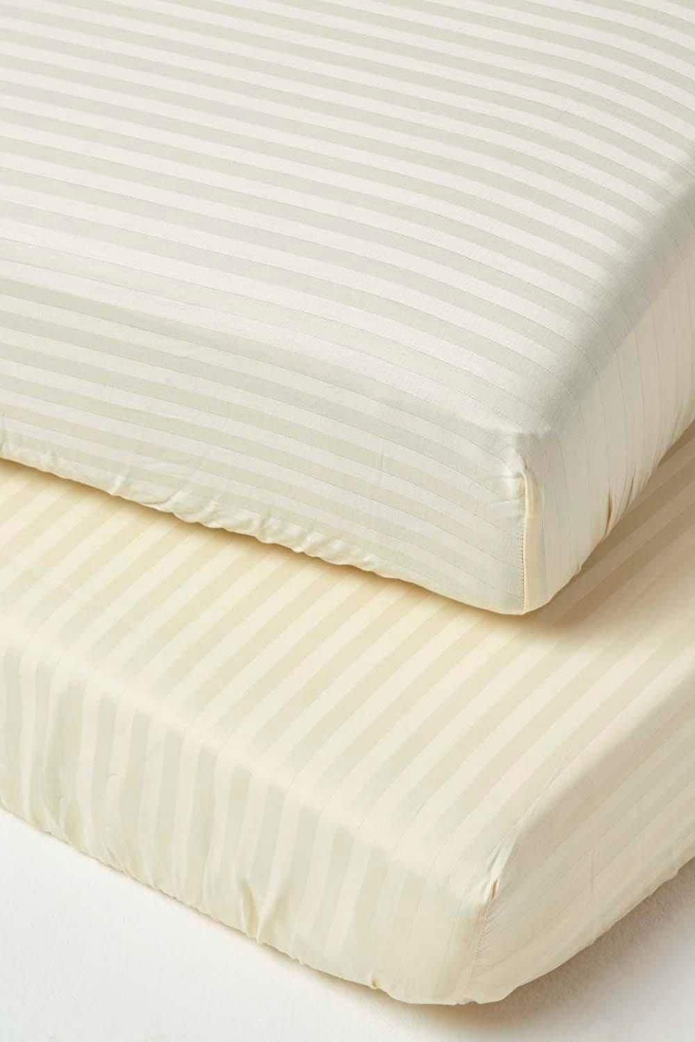 Homescapes Cotton Stripe Fitted Cot Sheets 330 Thread Count, 2 Pack image 1