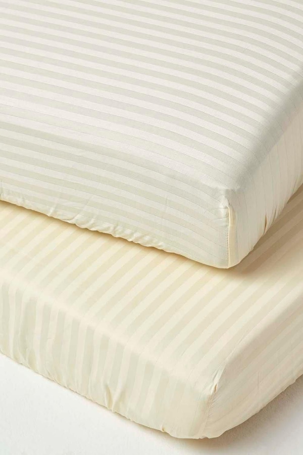 Homescapes Cotton Stripe Fitted Cot Sheets 330 Thread Count, 2 Pack