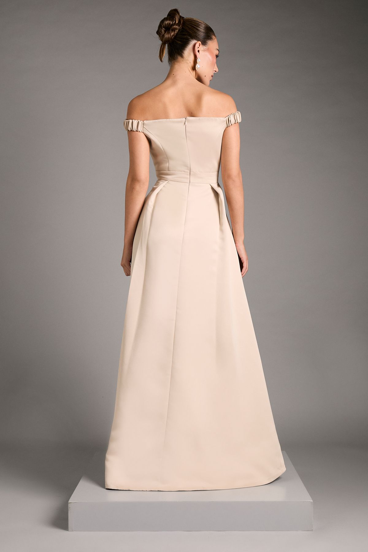 Coast Bardot Fit and Flare Hi Low Hem Maxi Dress Champagne image 3