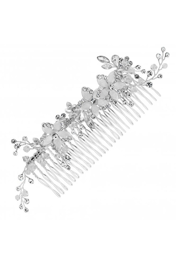 Jon Richard Silver Plated Clear Crystal Flower Hair Comb - Gift Pouch