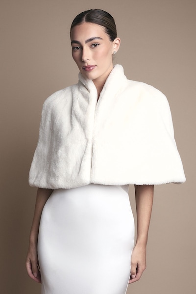 Coast Ivory Faux Fur Short Cape Ivory