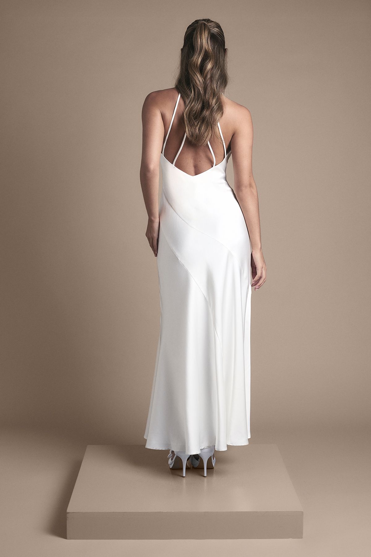 Oasis Oasis Cowl Halterneck Satin Maxi  Wedding Dress Ivory image 4