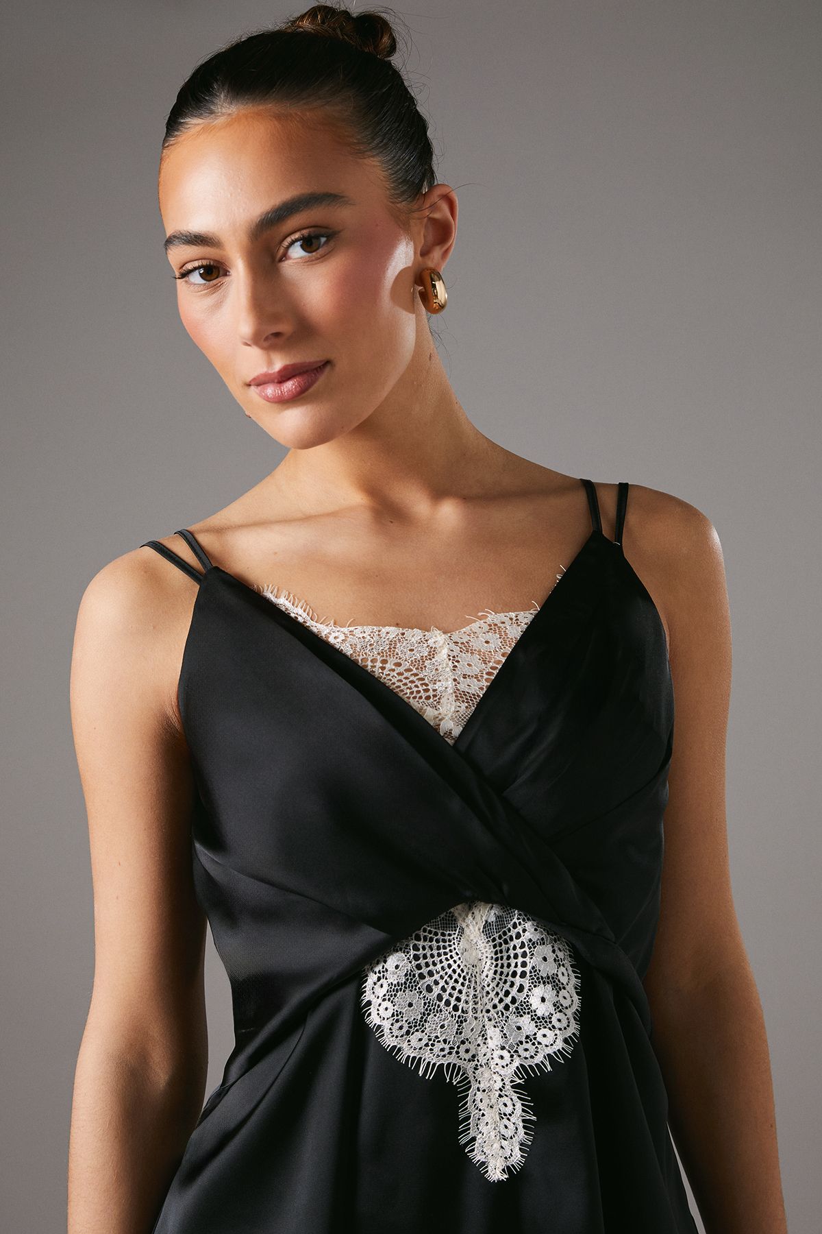 Coast Lace Insert Wrap Front Satin Vest Black/nude image 3