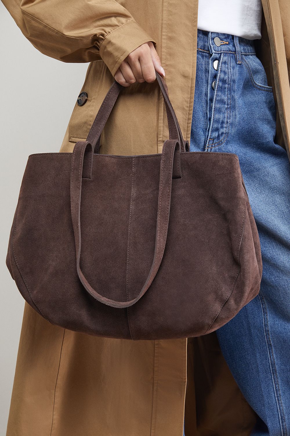 Oasis Jas Suede Tote Bag With Multi Handles Chocolate image 2