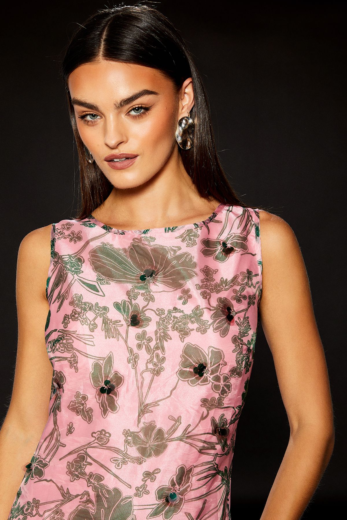 RUNWAY 1.8.1.8 Runway 1.8.1.8 Sleeveless Organza Printed Column Dress Pink image 3