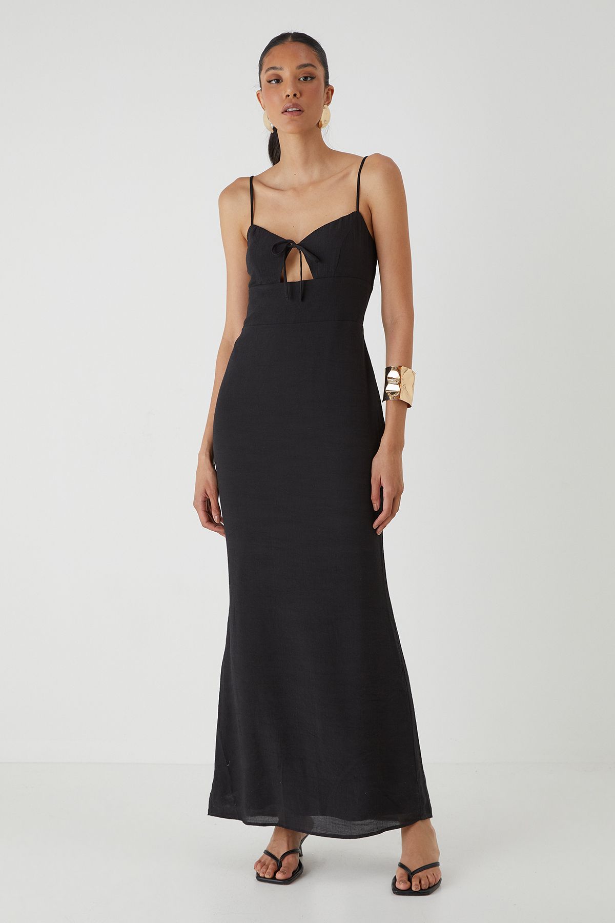 MissPap Linen Look Tie Bust Maxi Dress Black image 1