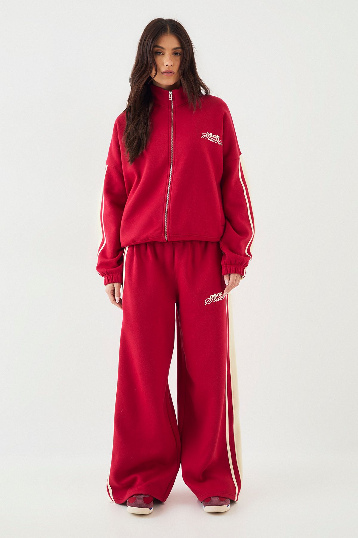 DSGN Studio DSGN Studio Side Stripe Funnel Neck Oversized Bomber Sweatshirt Red image 5