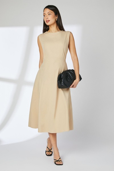 Principles Sand Seam Detail Cotton Poplin Midi Dress Sand
