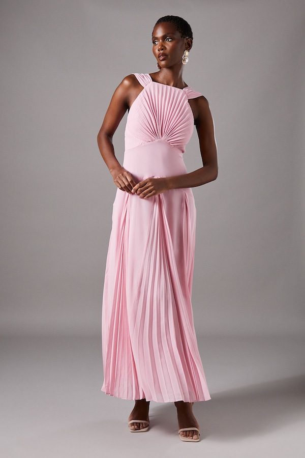 Coast Pleated Bodice Sleeveless Midi Dress Pink