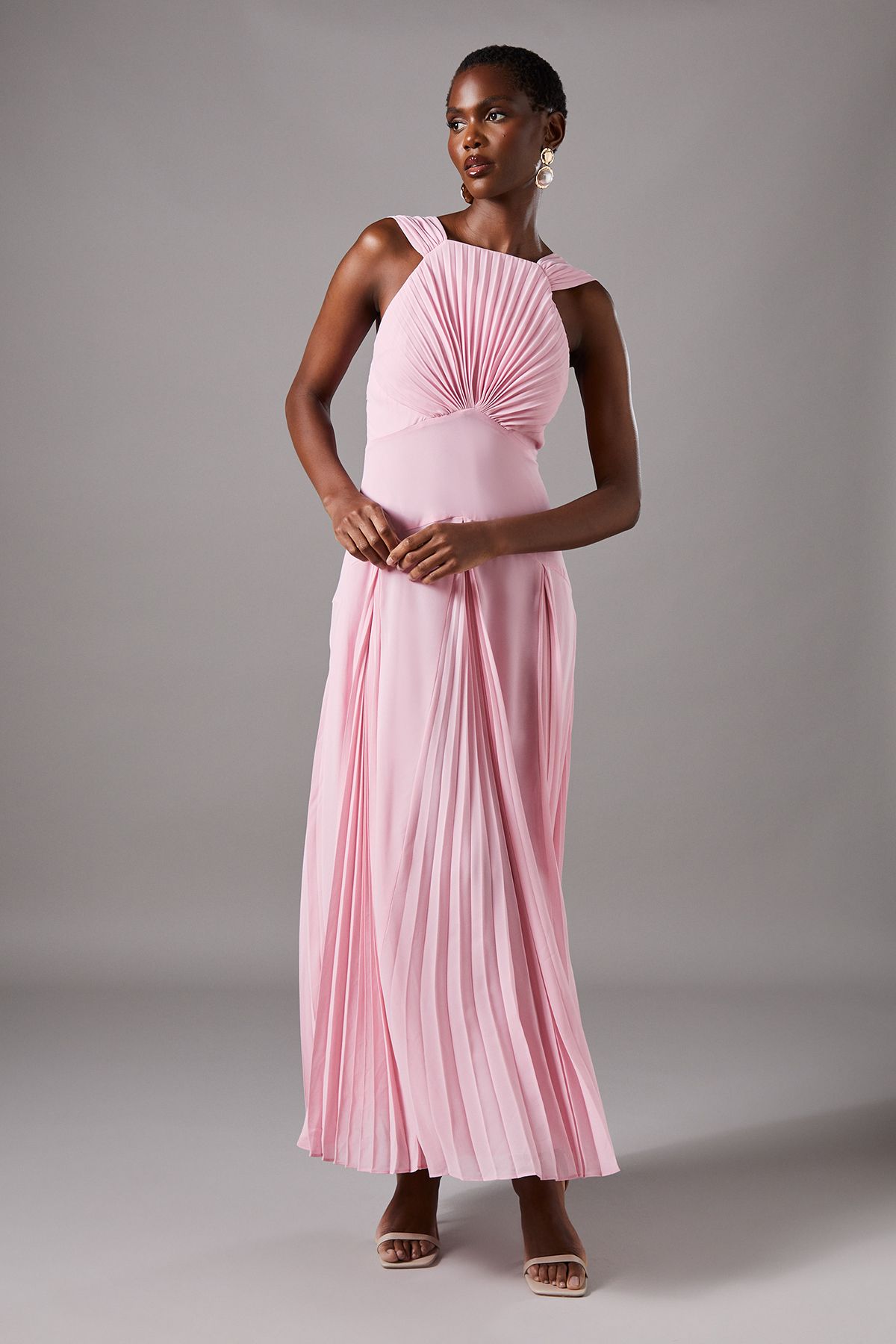 Coast Pleated Bodice Sleeveless Midi Dress Pink image 1