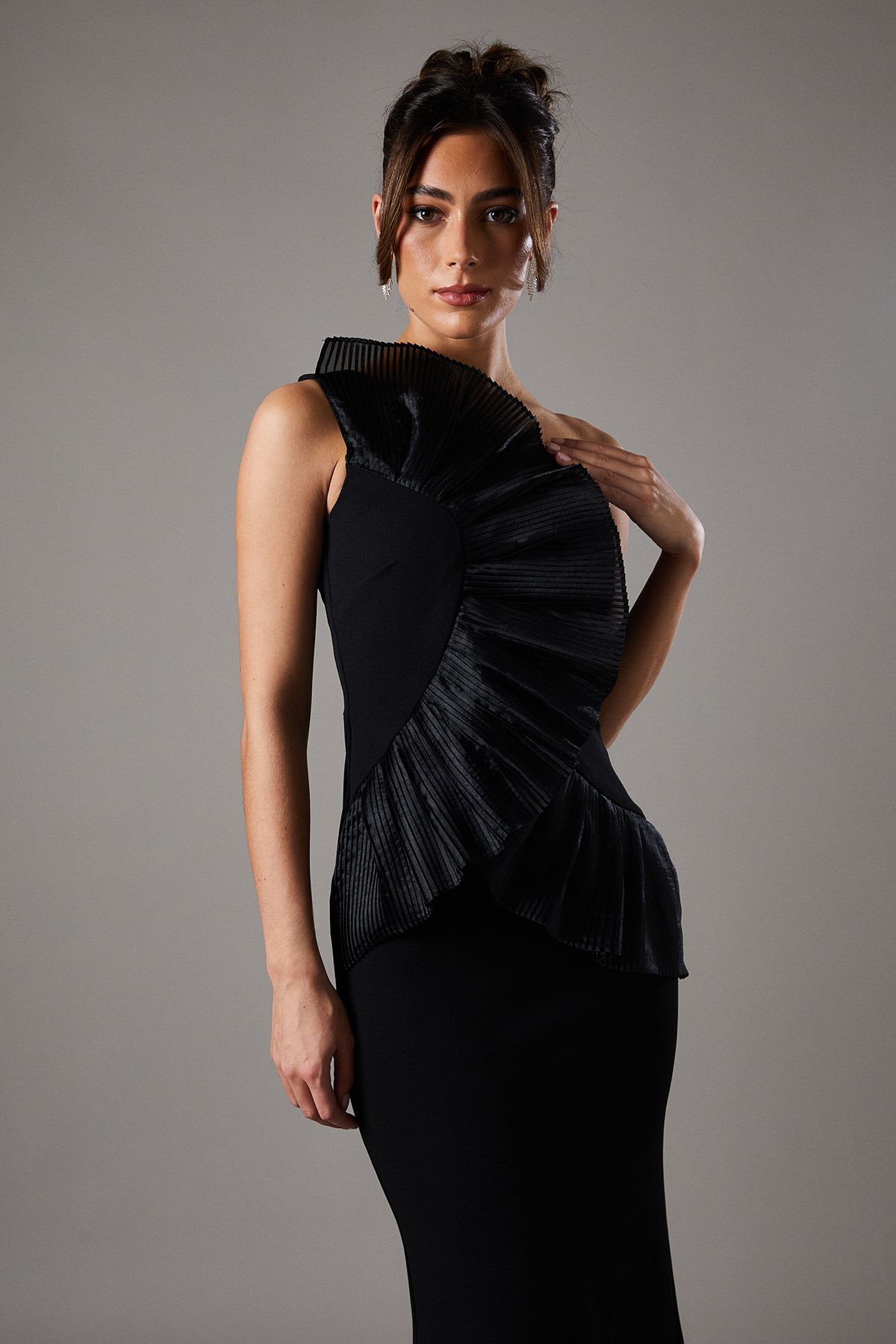 Coast Pleated Front One Shoulder Gown Black image 2