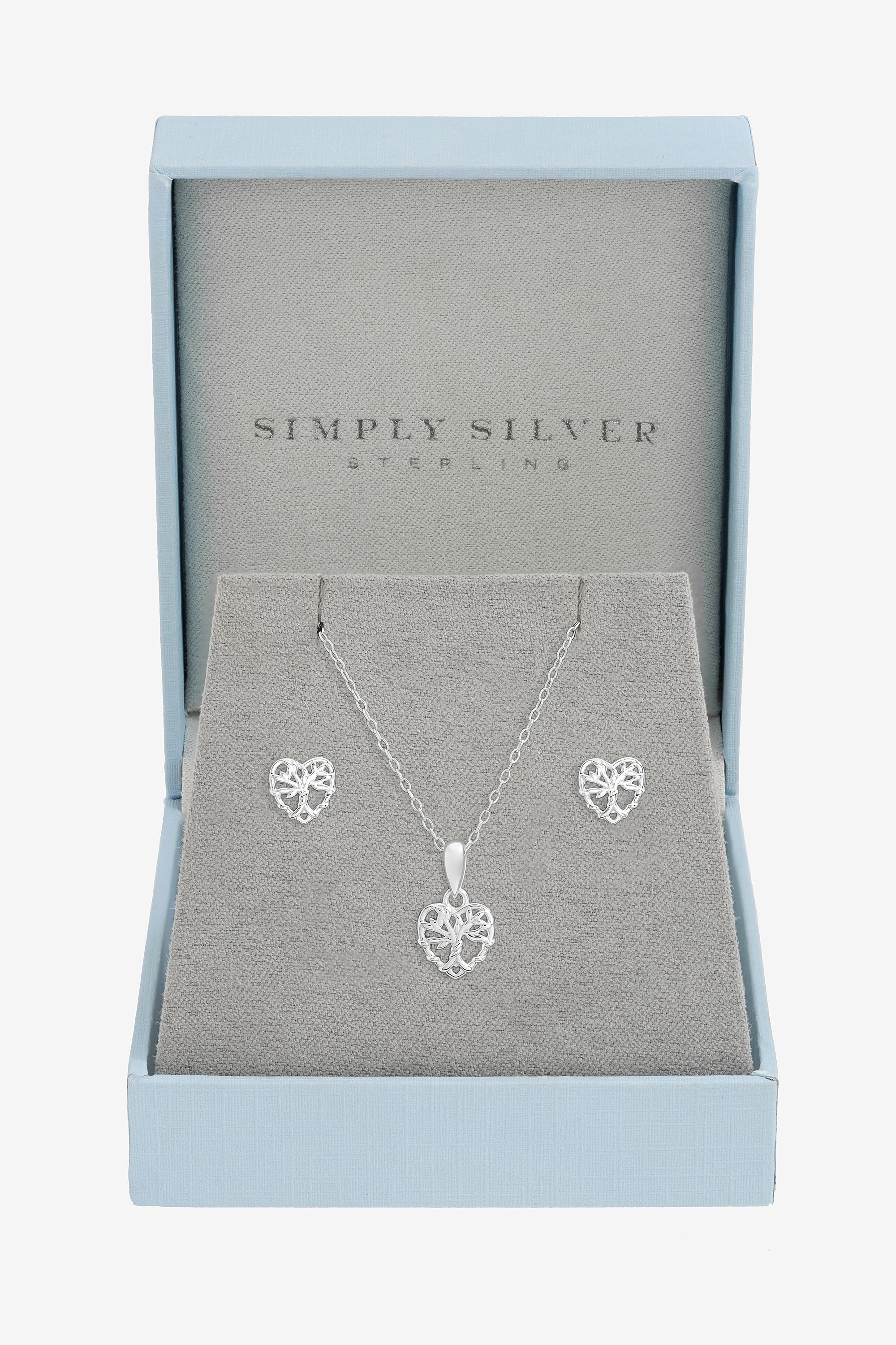 Simply Silver Sterling Silver 925 Polished Tree of Love Set - Gift Boxed