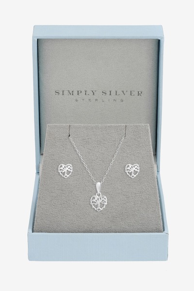 Simply Silver Sterling Silver 925 Polished Tree of Love Set - Gift Boxed