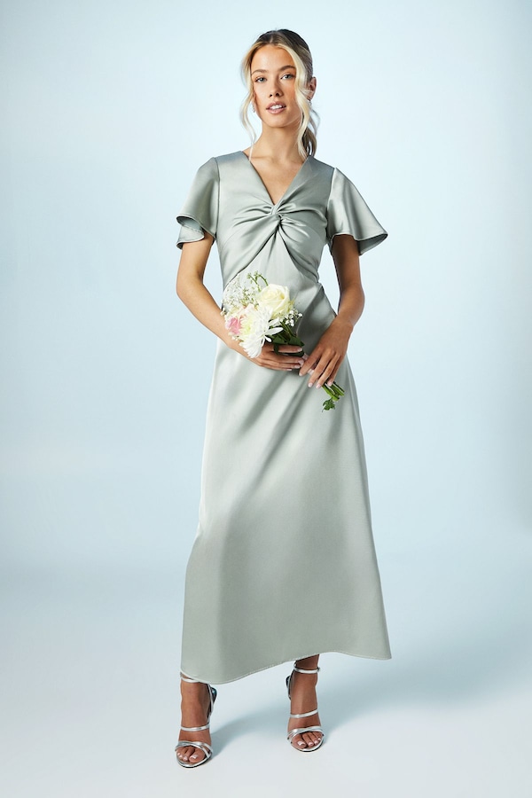 Coast Teen Twist Front Angel Sleeve Bridesmaid Dress Sage