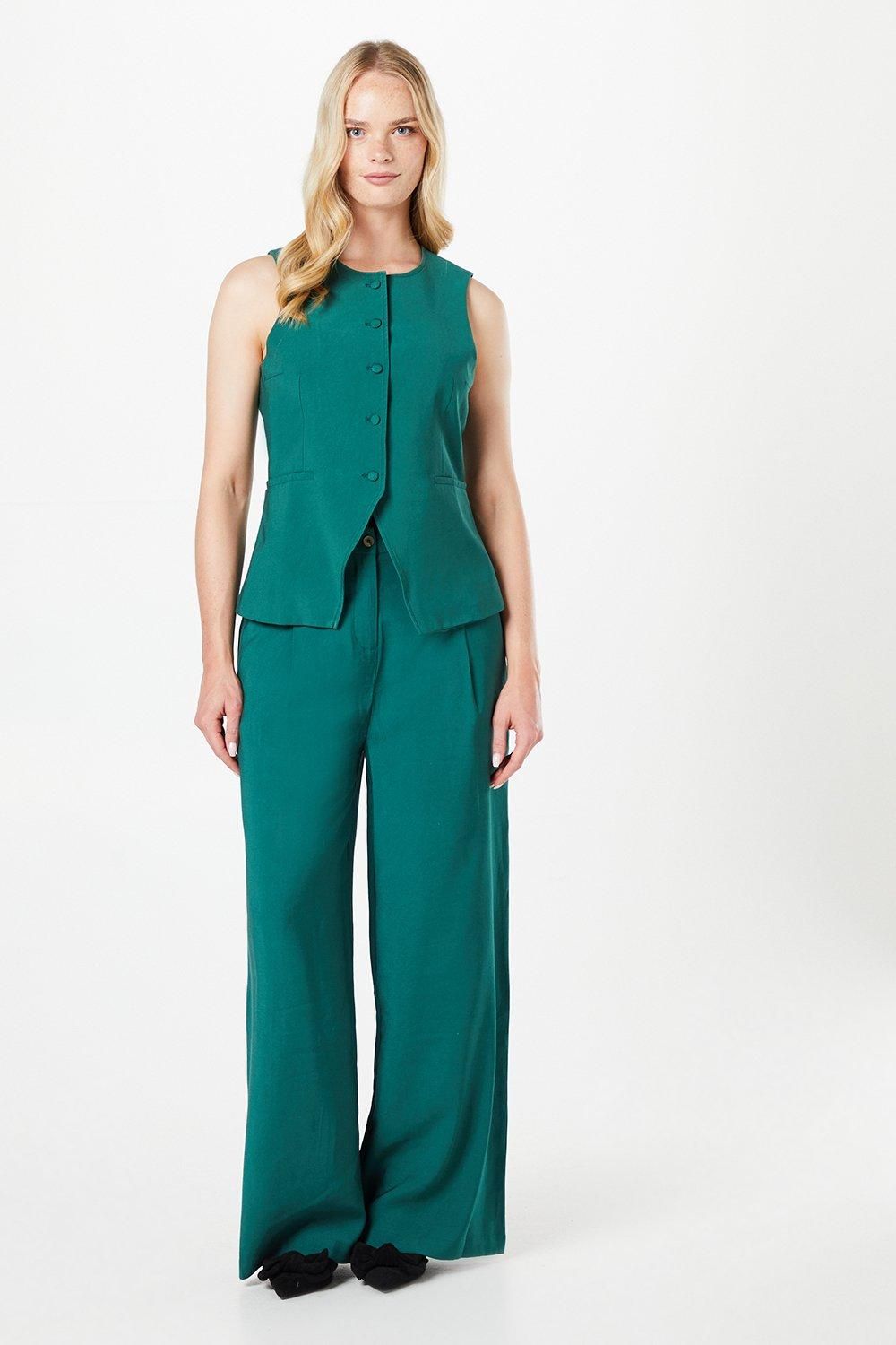 Oasis High Neck Tailored Linen Waistcoat Teal image 2