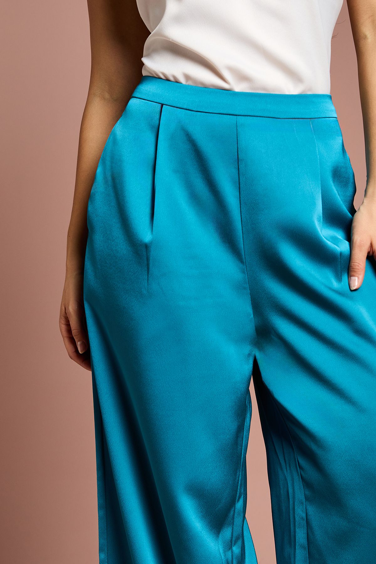 Coast Petite Satin Flare Trouser Teal image 2