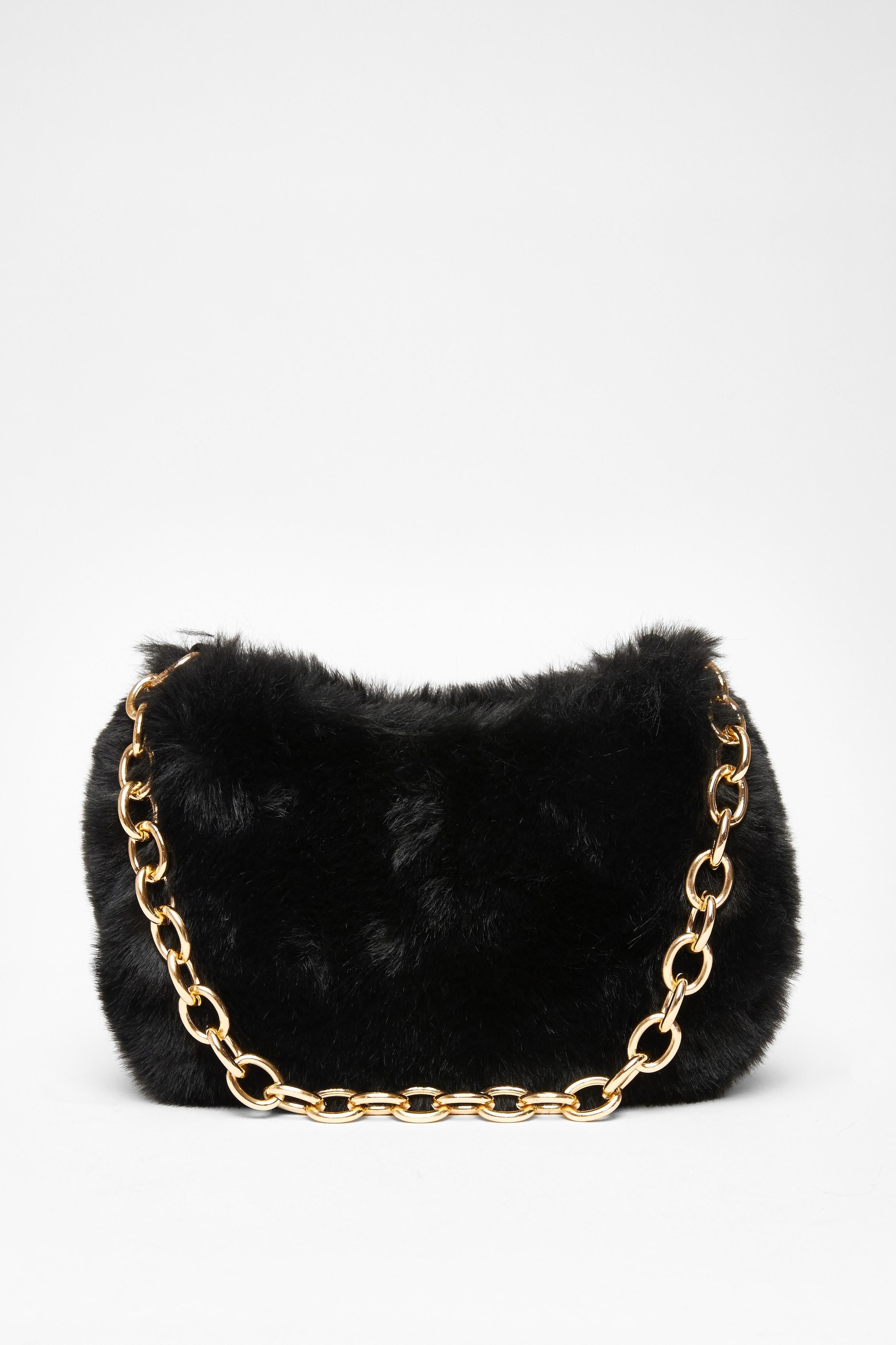 Quiz Black Faux Fur Shoulder Bag image 4