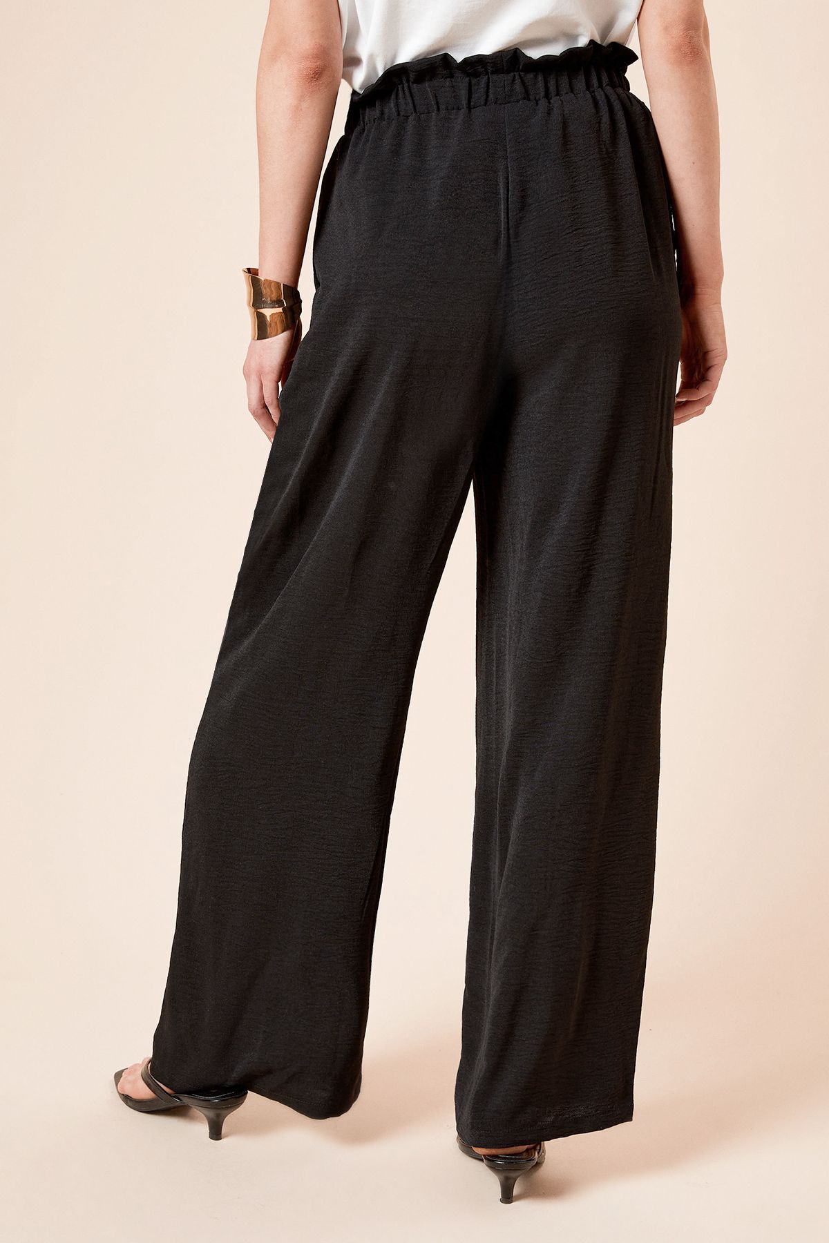 Dorothy Perkins Paperbag Waist Wide Leg Trouser Black image 3