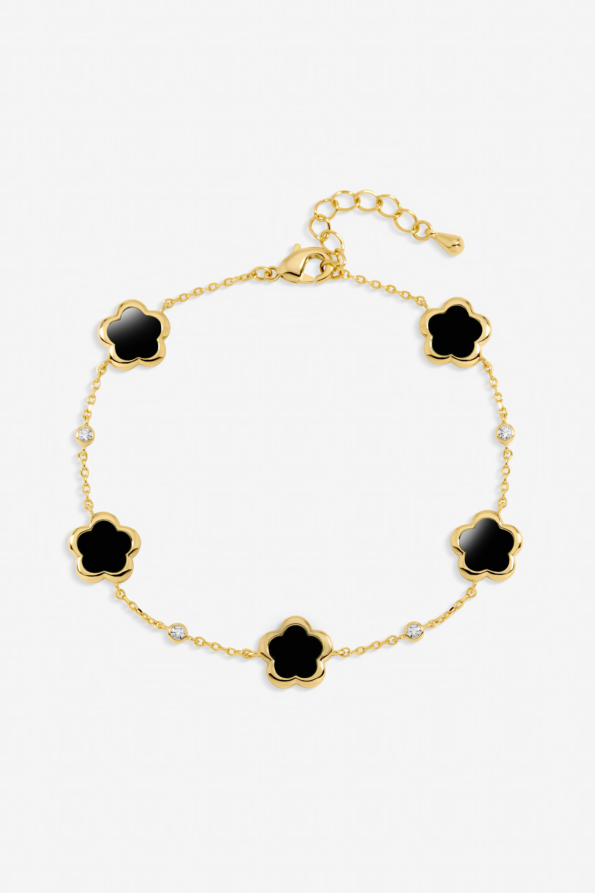 Inicio Gold Plated and Jet Flower Station Bracelet - Gift Pouch image 1