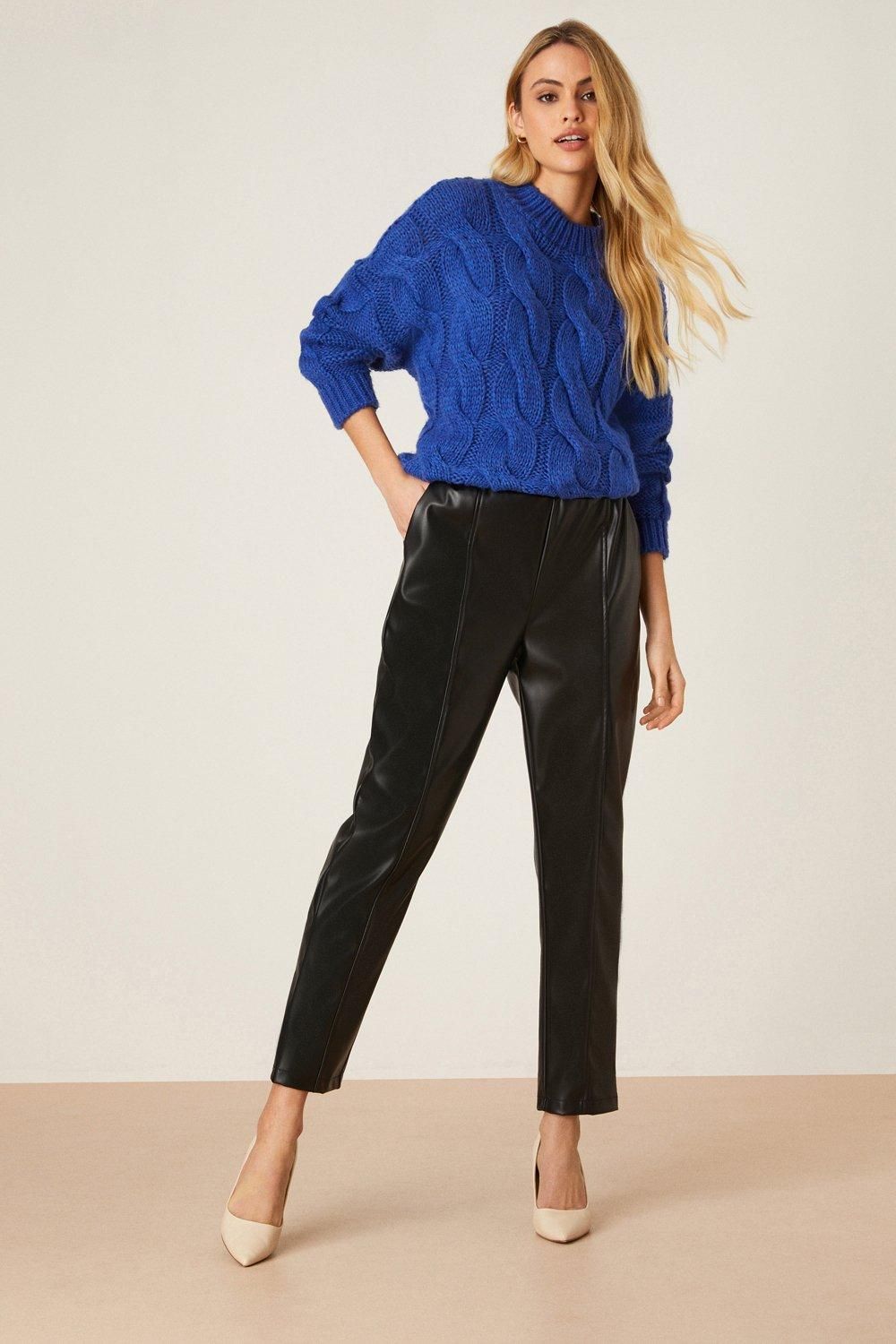 Dorothy Perkins Faux Leather Seam Detail Jogger Black image 2