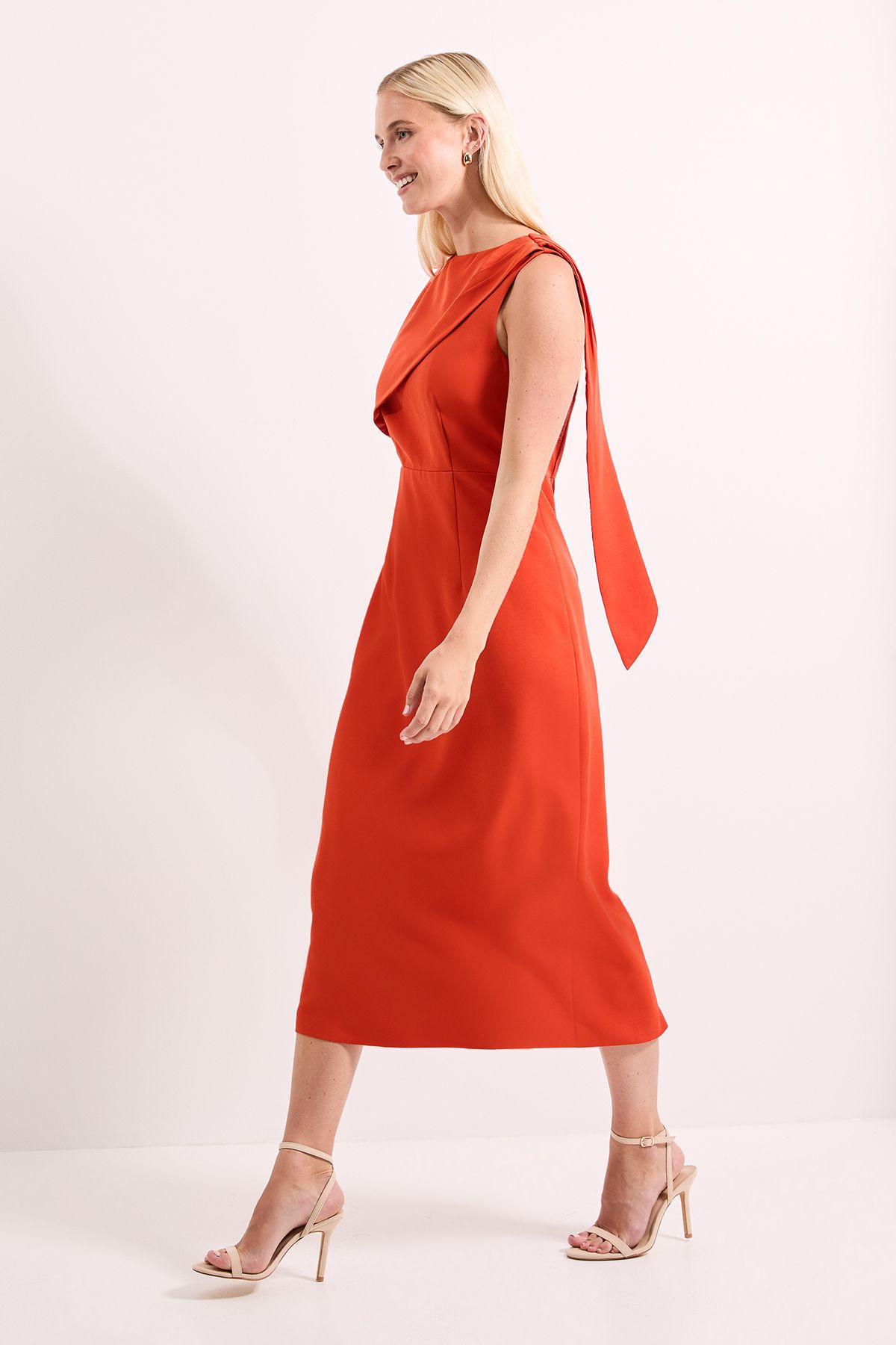 Principles Orange Caped Column Crepe Midi Dress Orange image 1