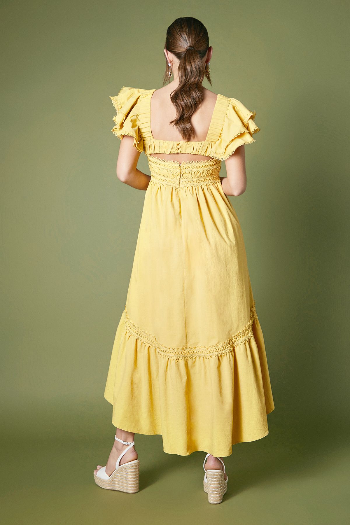 Coast Ruffle Sleeve Tiered Midi Dress Olive image 4