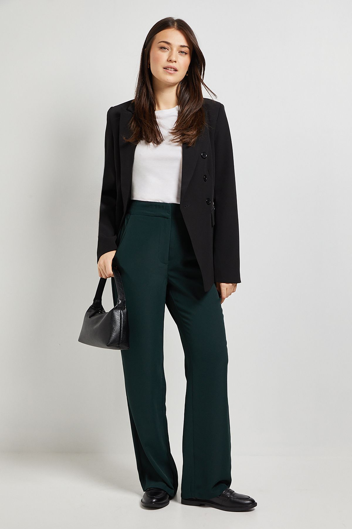 Dorothy Perkins Stitch Waistband Straight Leg Trouser Dark Green image 1