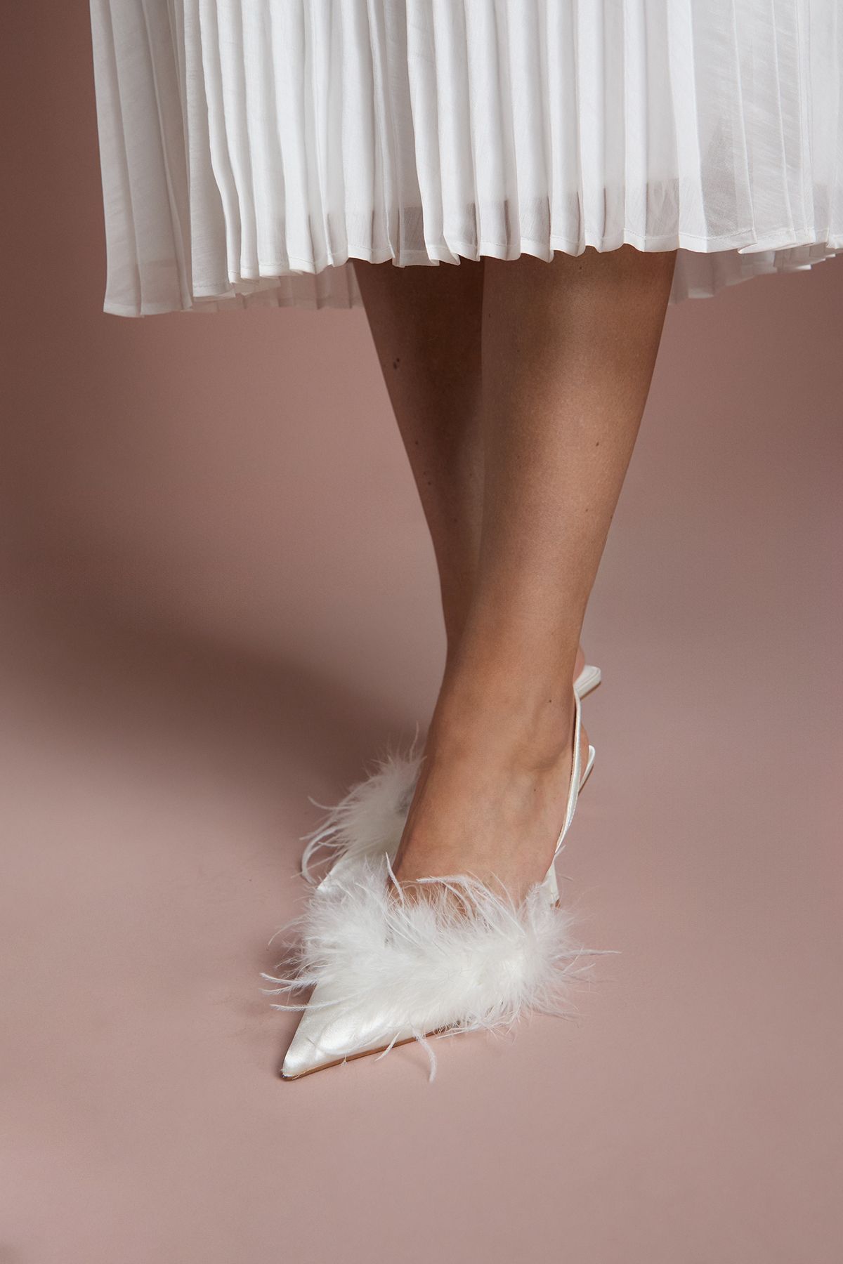 Coast Bridal Marina Satin Feather Pointed Slingback High Stiletto Court Shoes White image 3