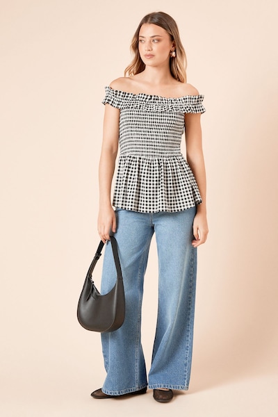 Dorothy Perkins Gingham Shirred Bodice Bardot Peplum Top Gingham