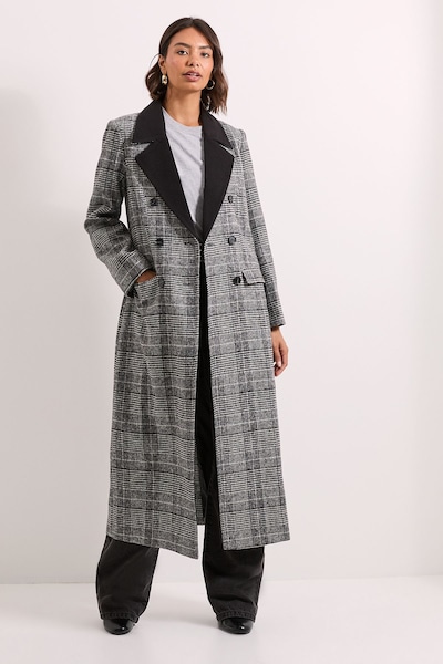 Dorothy Perkins Check Contrast Midi Coat Black