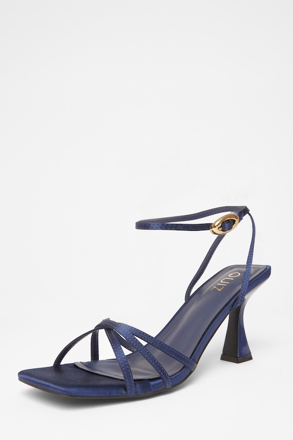 Quiz Navy Satin Strappy Flared Heels