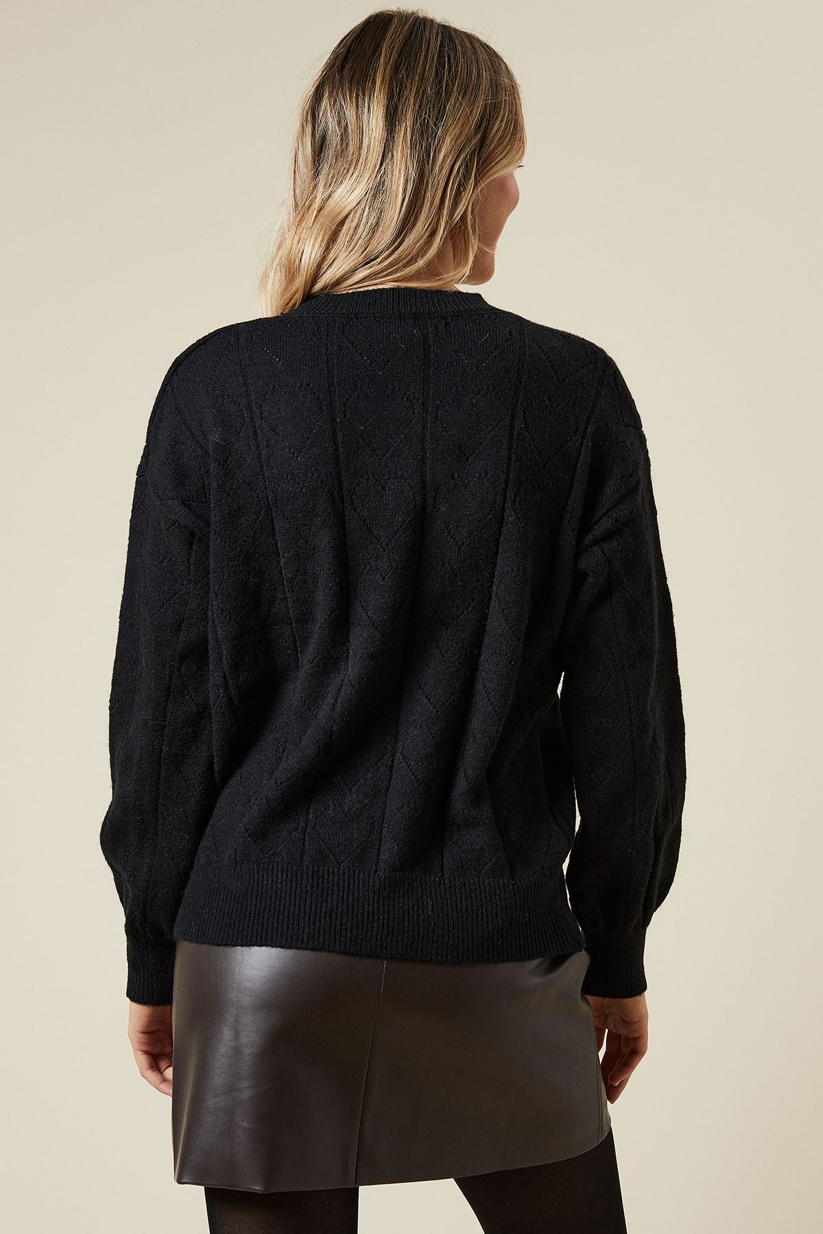 Oasis Heart Pointelle Crew Neck Jumper Black image 3