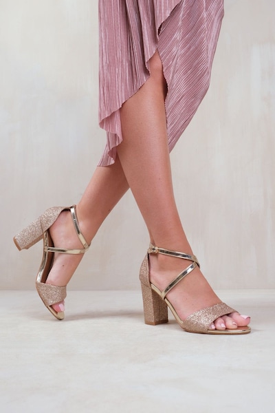 Where's That From 'Ruth' Wide Fit High Block Heel Sandals With Cross Over Ankle Strap
