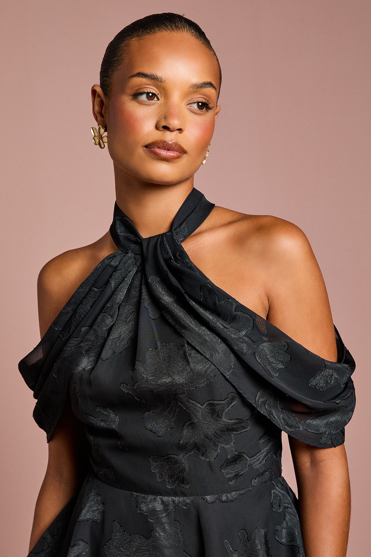 Coast Petite Cold Shoulder Chiffon Midaxi Dress Black image 4