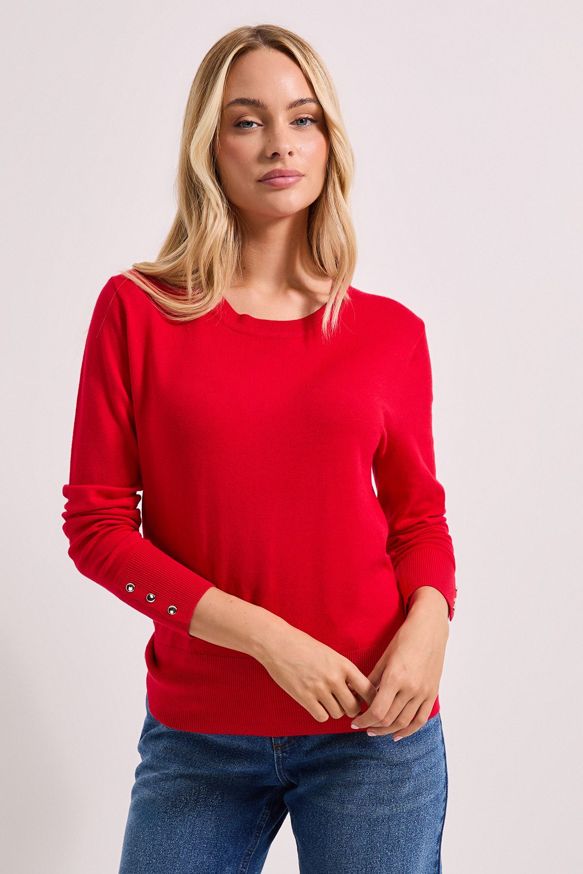 Dorothy Perkins Red Crew Neck Button Cuff Jumper Red image 1