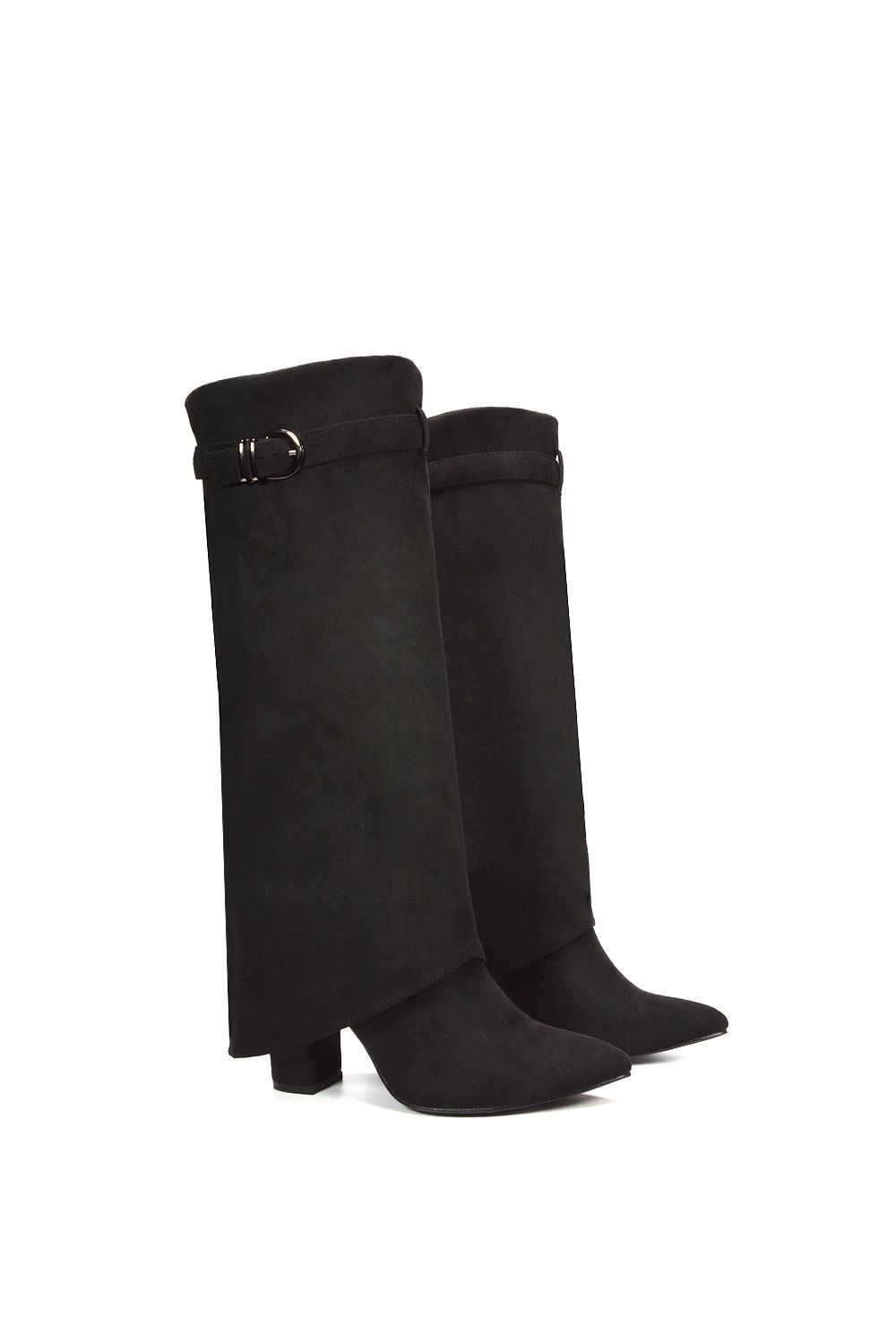 XY London 'Aaliyah' Fold Over Zip Up Heeled Knee High Boots image 5