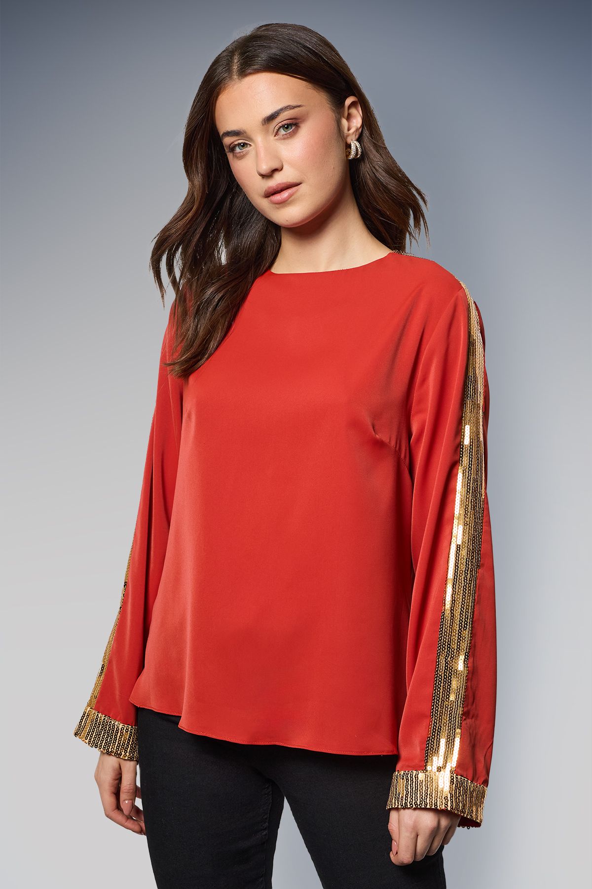 Dorothy Perkins Long Sleeve Sequin Blouse Berry image 1