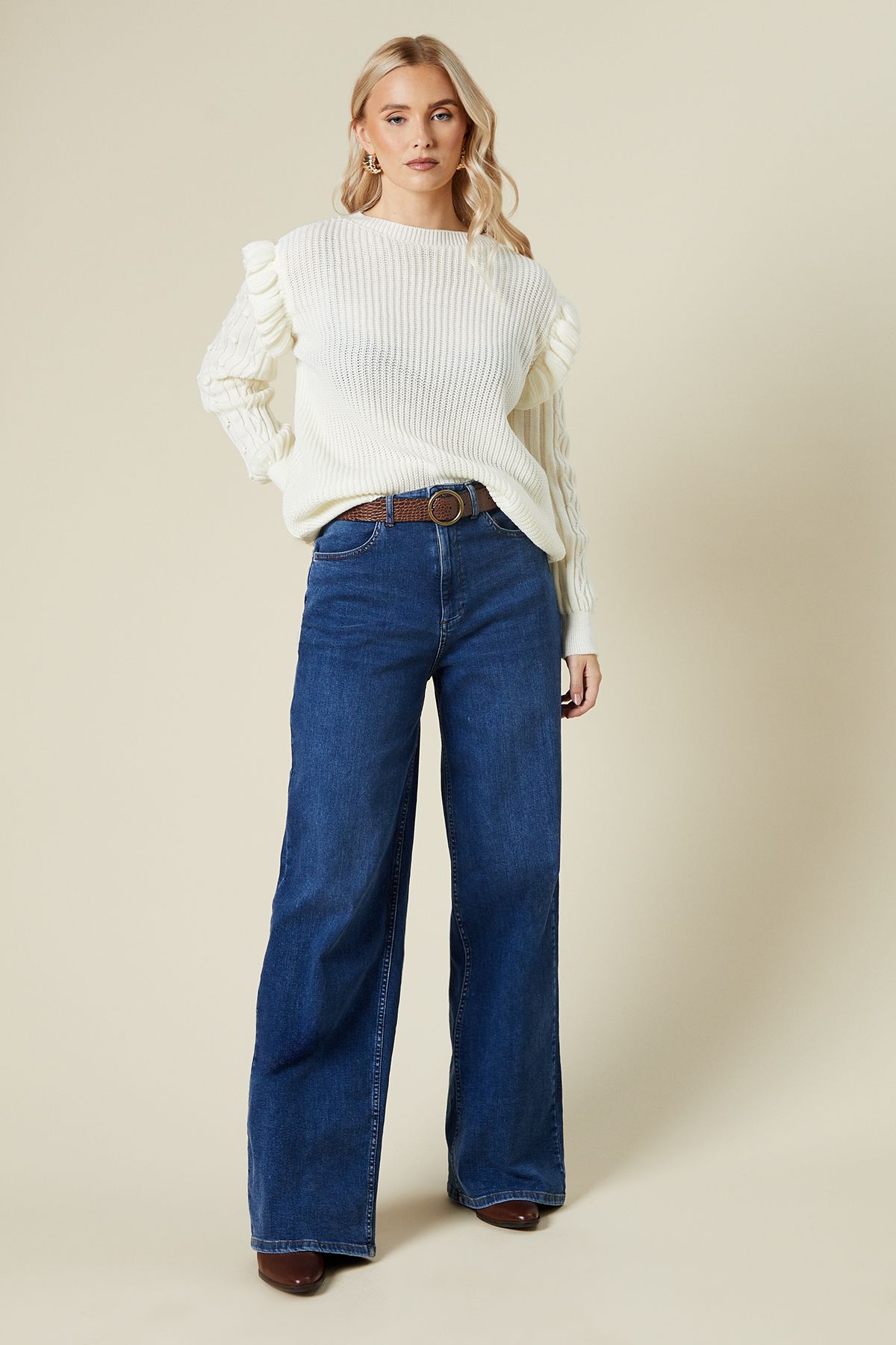 Dorothy Perkins Frill Shoulder Embellished Sleeve Crew Neck Jumper Ivory image 2