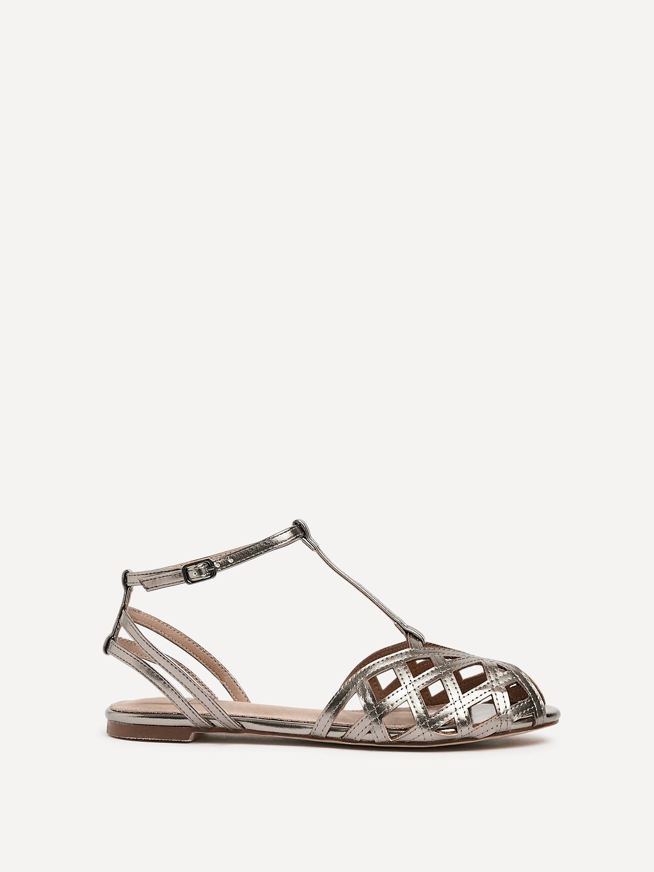Linzi Santi Pewter Faux Leather Caged Flat Sandal image 1