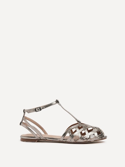 Linzi Santi Pewter Faux Leather Caged Flat Sandal
