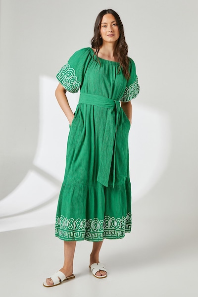 Principles Crinkle Viscose Bardot Bubble Hem Midaxi Dress Bright Green