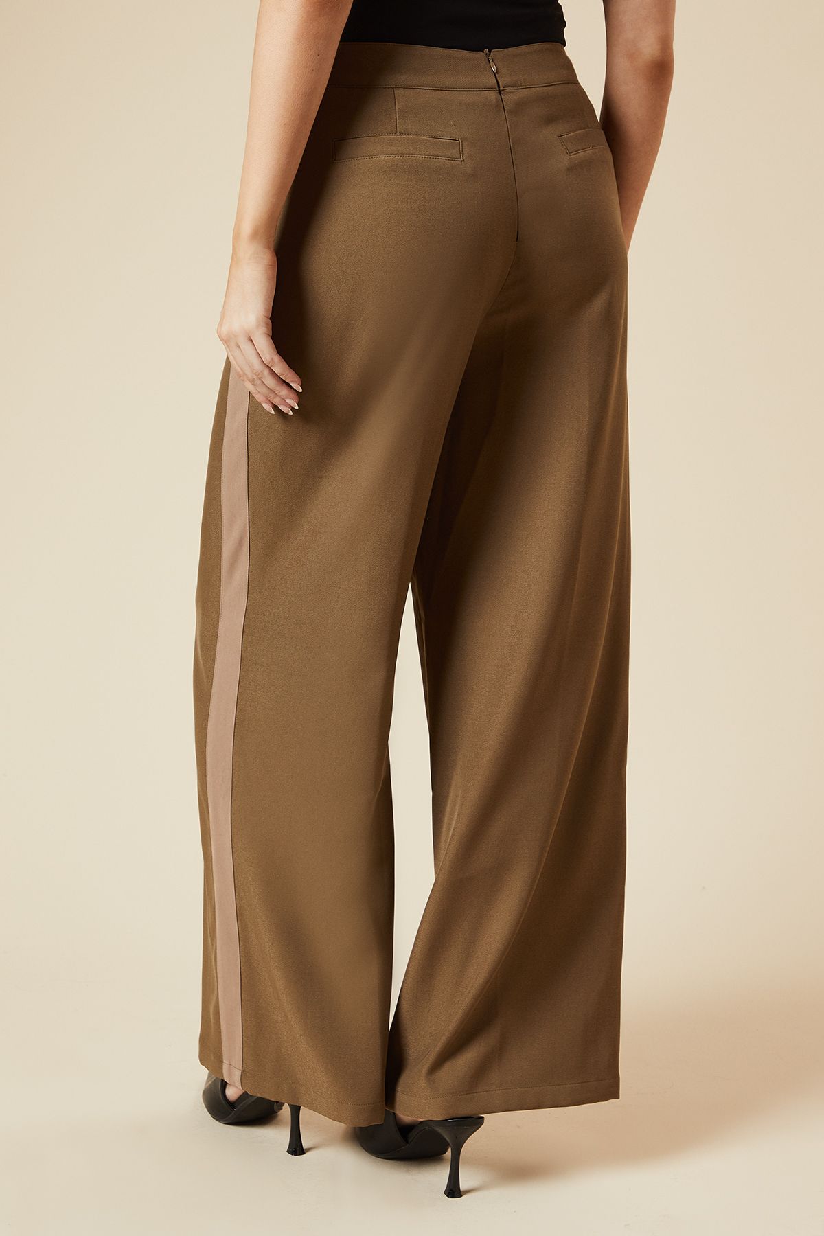 Dorothy Perkins Belt Detail Side Stripe Wide Leg Trouser Khaki image 3