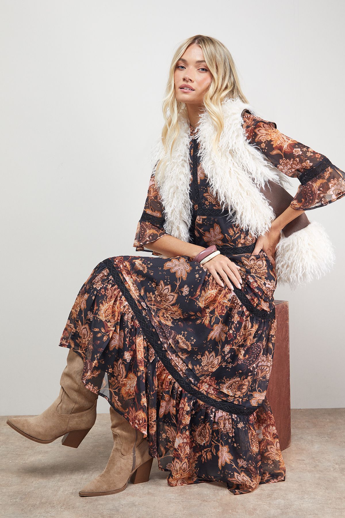 Oasis Mongolian Faux Fur Gilet Mink image 3