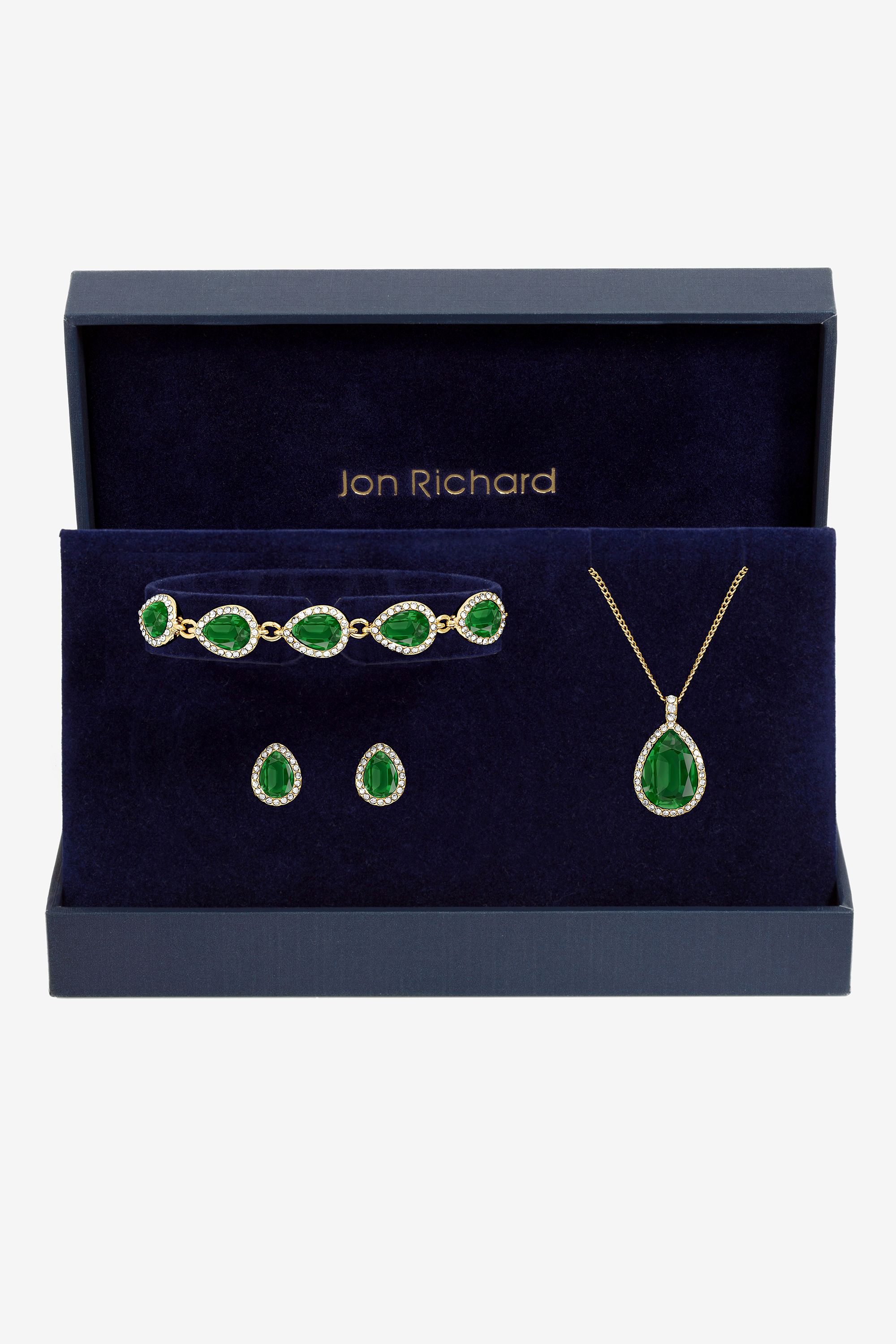 Jon Richard Gold Plated and Emerald Pear Drop Trio Set - Gift Box image 1