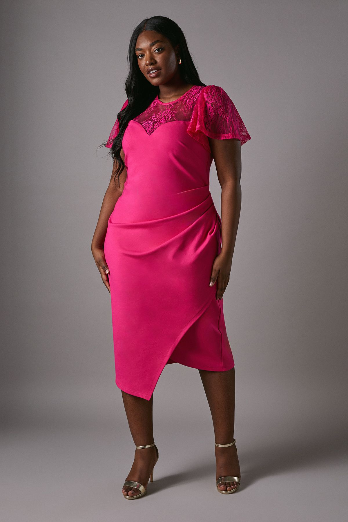 Coast Plus Short Sleeve Jersey Midi Dress With Lace Panel Pink image 1