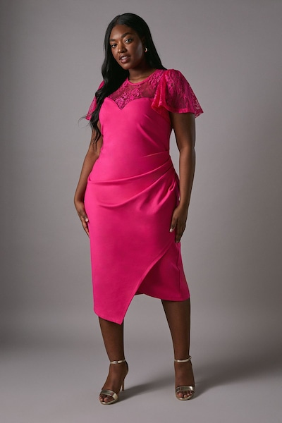 Coast Plus Short Sleeve Jersey Midi Dress With Lace Panel Pink