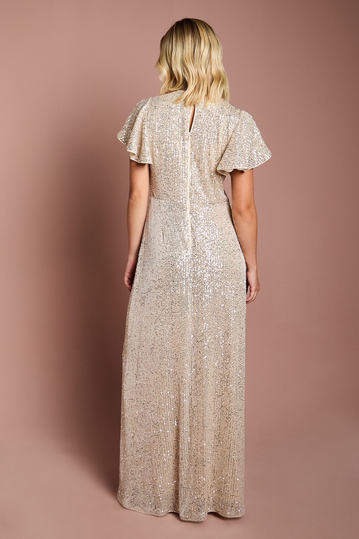 Coast Teen Coast Sequin Angel Sleeve Bridesmaid Dress Champagne image 3