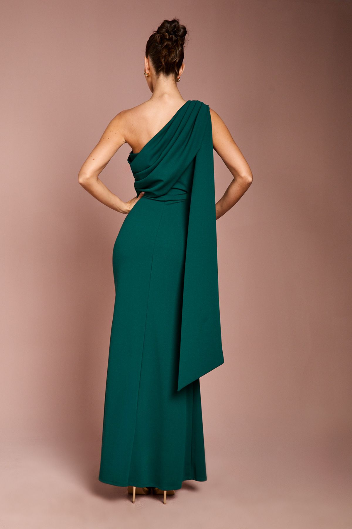 Coast One Shoulder Stretch Crepe Maxi Dress Emerald image 3